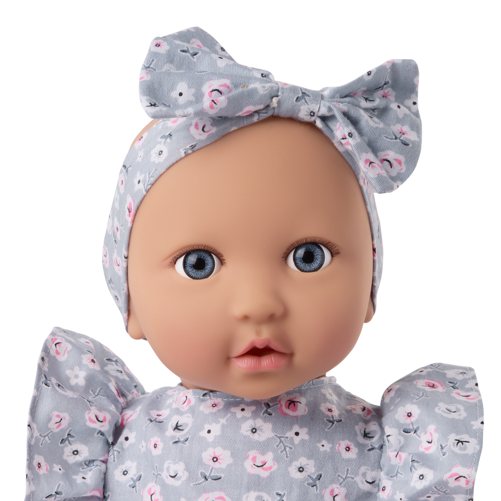 Baby Doll in Blue Floral Dress - 36cm Baby Doll with Dress & Pyjama Outfit - Gift Ideas for 2 Years + - LullaBaby Dolls UK