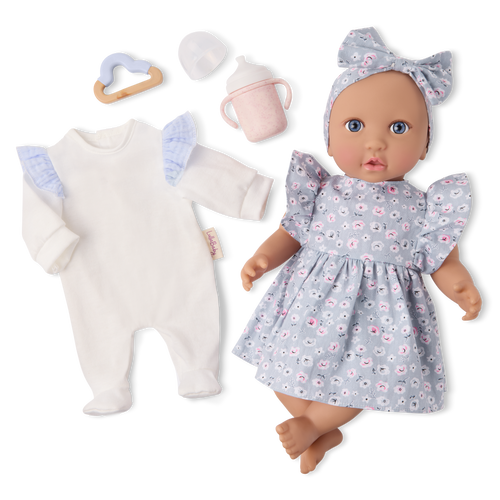 Baby Doll in Blue Floral Dress - 36cm Baby Doll with Dress & Pyjama Outfit - Gift Ideas for 2 Years + - LullaBaby Dolls UK