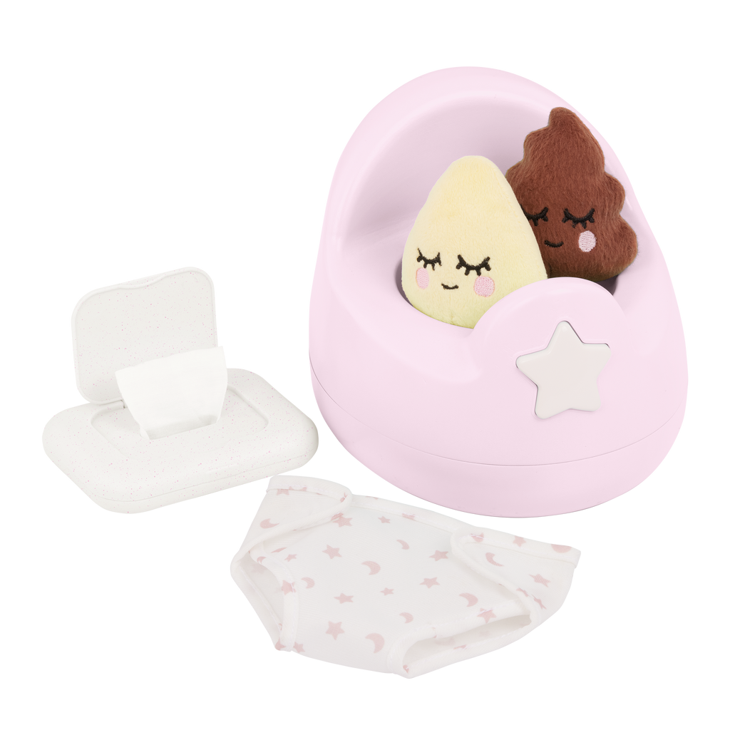 Baby Doll Potty Set in Pink - Baby Doll Accessory with Fun Sounds - LullaBaby