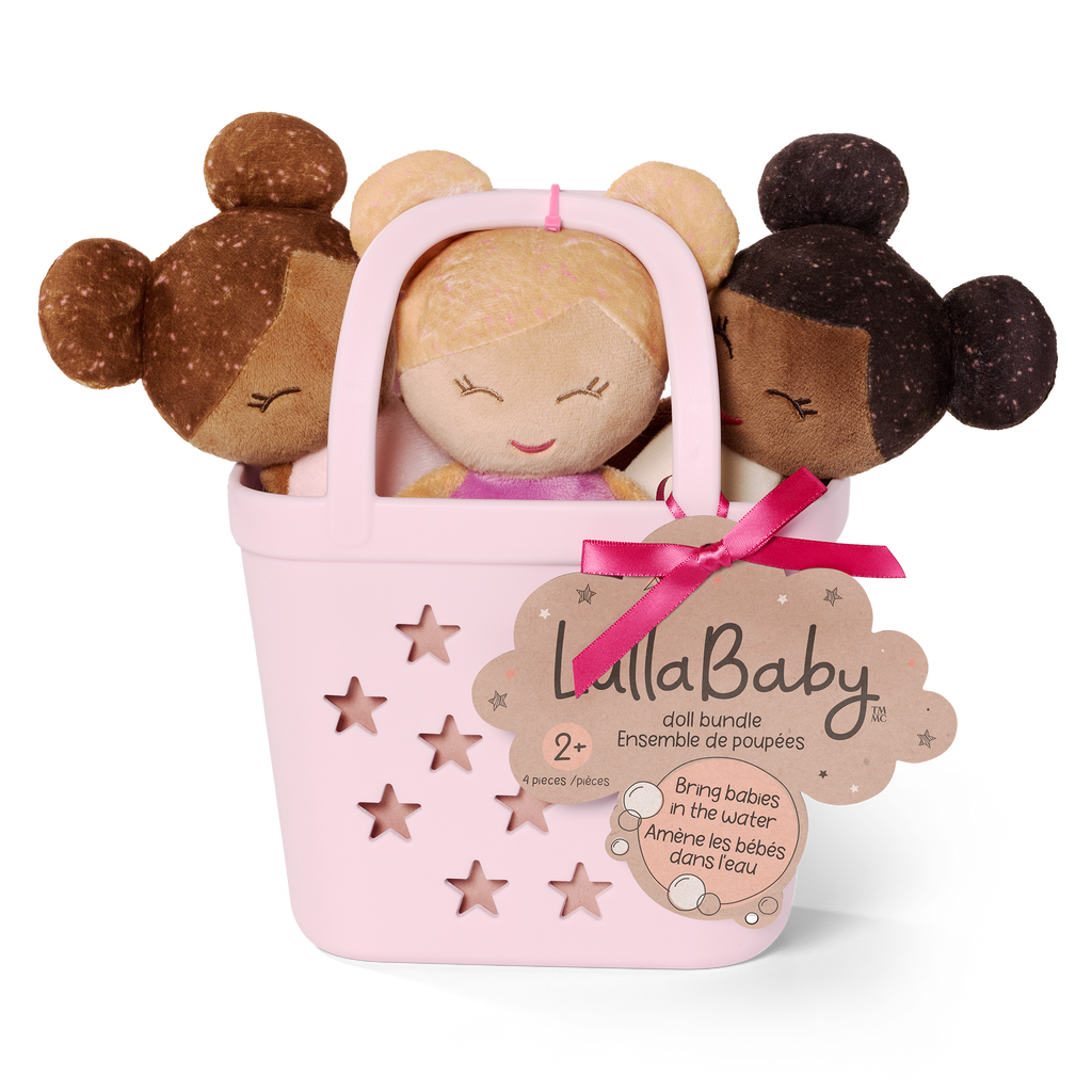 Bath Dolls Bundle - Set of 3 Bath Dolls in Pink Basket - Bath Toys for Kids - Gifts for Ages 2 Years + - LullaBaby Dolls
