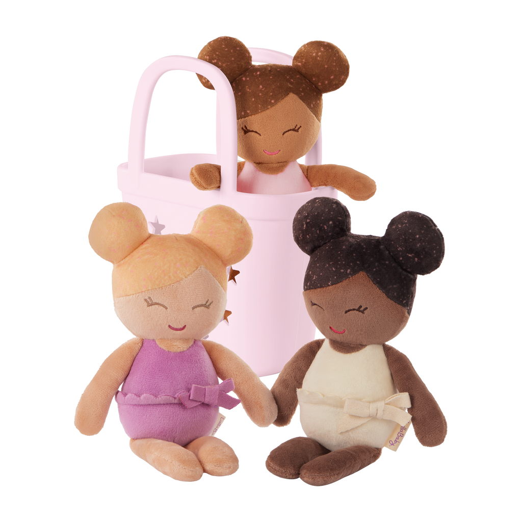Bath Dolls Bundle - Set of 3 Bath Dolls in Pink Basket - Bath Toys for Kids - Gifts for Ages 2 Years + - LullaBaby Dolls