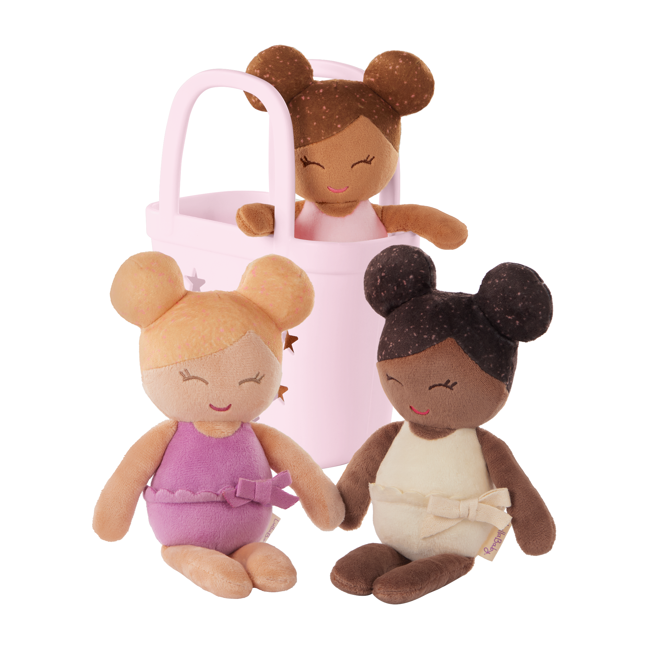 Bath Dolls Bundle - Set of 3 Bath Dolls in Pink Basket - Bath Toys for Kids - Gifts for Ages 2 Years + - LullaBaby Dolls