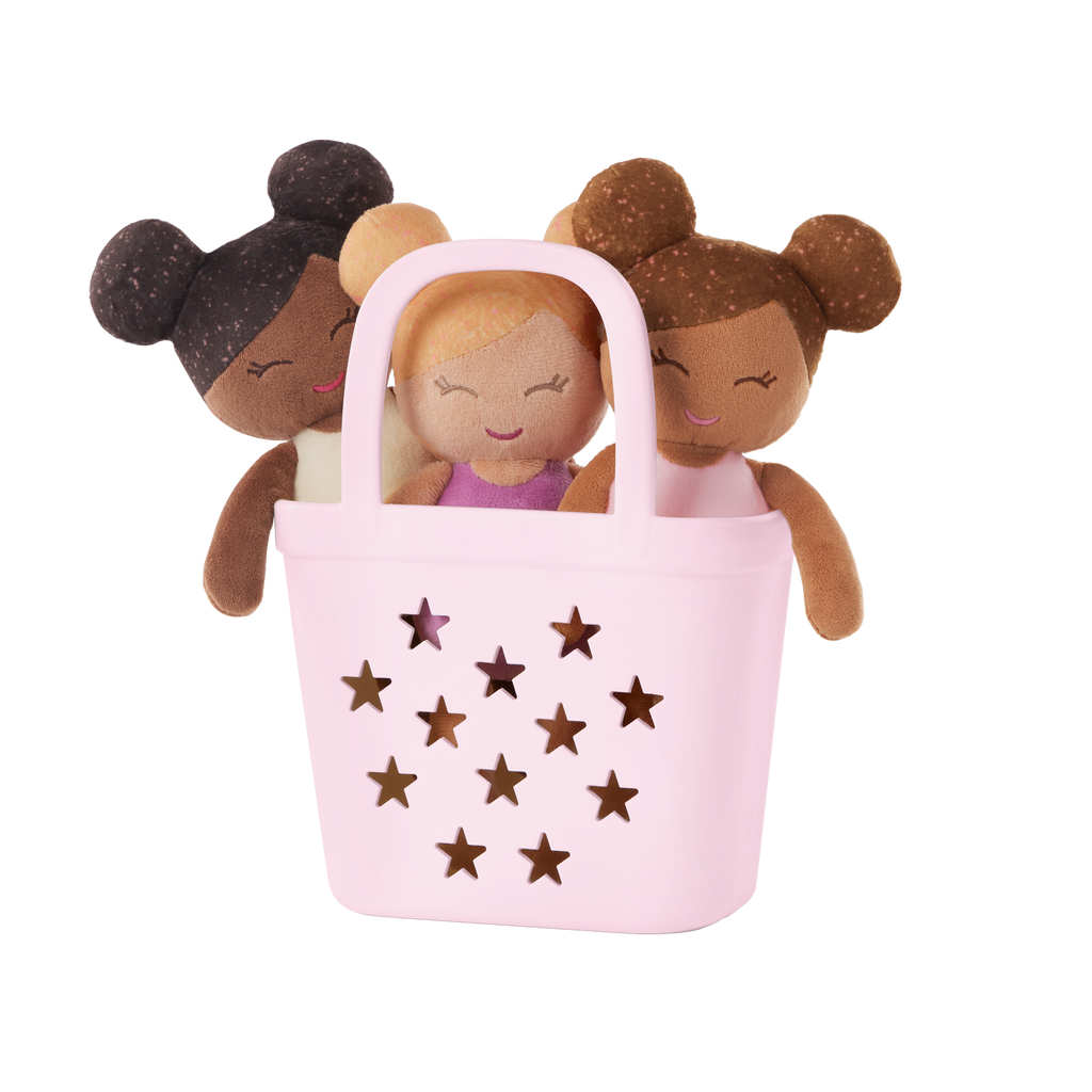Bath Dolls Bundle - Set of 3 Bath Dolls in Pink Basket - Bath Toys for Kids - Gifts for Ages 2 Years + - LullaBaby Dolls