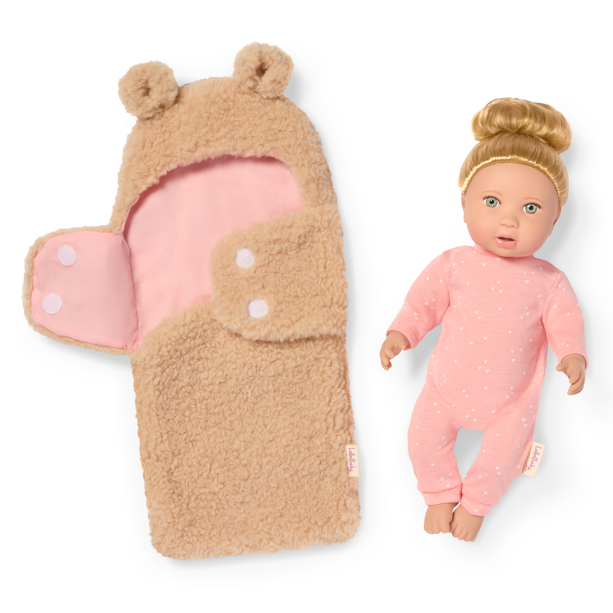 Baby Doll & Cuddler - 36cm Baby Doll with Hair - Brown Bear Style Cuddler - Gifts for Ages 2 Years + - LullaBaby UK