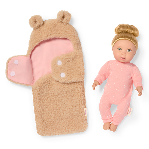 Baby Doll & Cuddler - 36cm Baby Doll with Hair - Brown Bear Style Cuddler - Gifts for Ages 2 Years + - LullaBaby UK